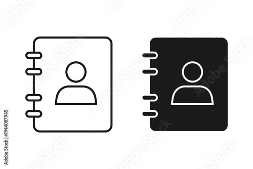 Address Book and Contact List Icon in Outline and Glyph Styles for User Interfaces
