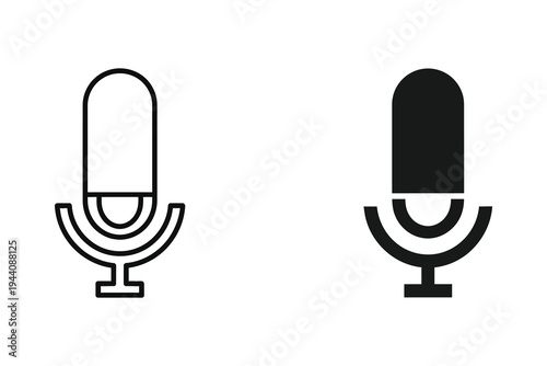 Microphone Audio Recording Device Vector Icons, Podcast Live Broadcast Symbol Set