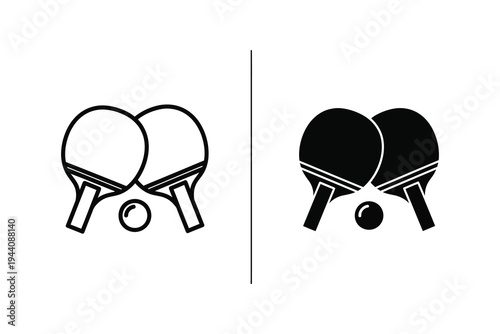 Table Tennis Paddles and Ball Vector Icons, Ping Pong Sport Equipment Set