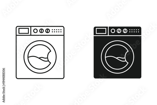 Modern Washing Machine Line and Glyph Icon Set for Laundry and Home Appliances