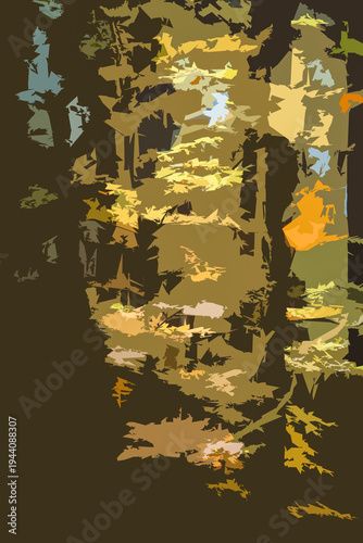 AUTUMN TIME IN FOREST - Colorful tree leaves in the sun rays