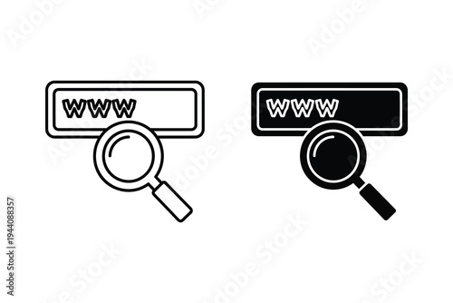 Web Search Magnifying Glass Line and Glyph Icon Set for Internet and Browsing