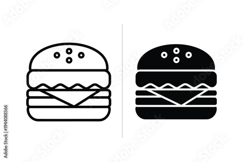 Delicious Burger Line and Glyph Icon Set for Fast Food and Restaurant Menus