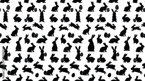 Seamless Easter Bunny Silhouette Pattern ? Black and White.eps