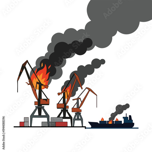 vector flat a damaged port burned by a missile attack 6