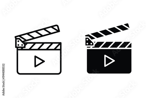 Movie Clapperboard and Play Button Icon for Film and Video Production