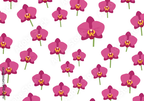 Seamless Pink Orchid Flower Pattern on White Background for Textile and Wallpaper Design
