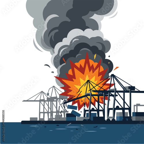 vector flat a damaged port burned by a missile attack 005