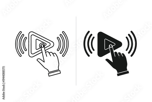 Hand Clicking Play Button Icon - Media Playback and Interactive Content Symbol