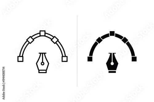 Graphic Design Pen Tool with Bezier Curve Icon - Vector Art Creation Symbol