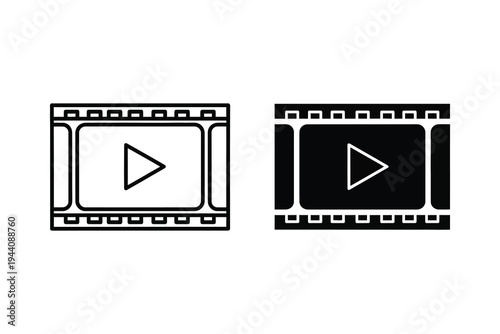 Classic Film Strip with Play Button Icon - Video Media Entertainment Vector