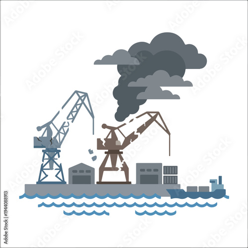 vector flat a damaged port burned by a missile attack 003