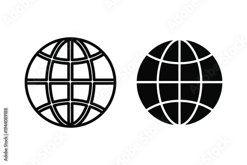 World Globe Earth Planet Line and Glyph Icon Set for Global Communication and Internet
