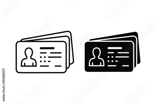 Stack of Identity ID Cards Line and Glyph Icon Set for Personal Identification