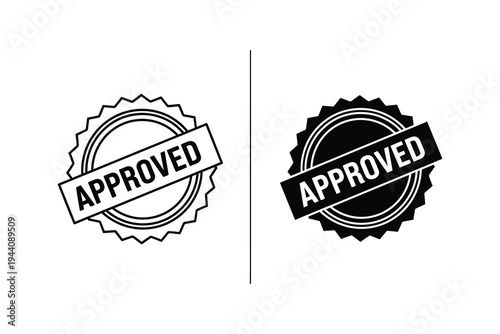 Approved Grunge Rubber Stamp Icon Vector in Outline and Solid Black Styles