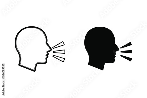 Speaking Head Profile Icon in Outline and Solid Styles - Voice Communication and Talking Symbol