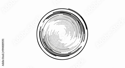 Abstract circular vortex of black lines against a white background