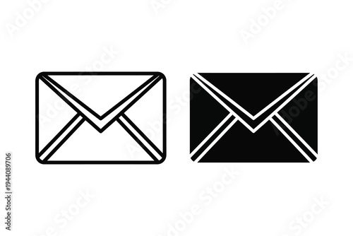 Envelope Icon Set: Outline and Solid Silhouette for Mail