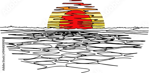 Abstract depiction of a vibrant sunset over a fragmented, icy landscape