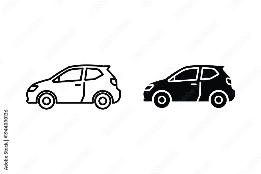 Fototapeta premium Car icon in outline and solid style, representing transportation and vehicles