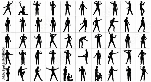 Collection of diverse human silhouettes in various poses and actions.