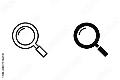 Magnifying glass icon for search and discovery, in outline and solid styles