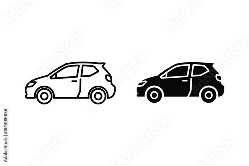 Car icon in outline and solid style, representing transportation and vehicles