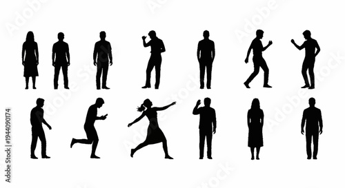 Collection of diverse human silhouettes in various poses and activities.