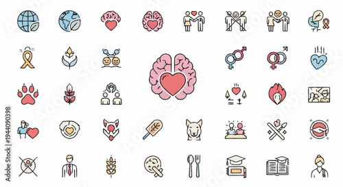 Collection of diverse icons representing human emotions and concepts.