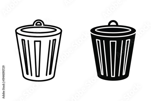 Simple icons of two trash cans, one outlined and one solid black, on a white background.