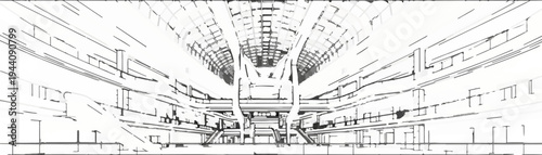 Abstract architectural interior with converging lines and a sense of depth