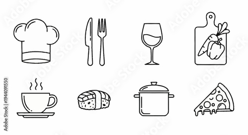Collection of Food and Cooking Icons in Outline Style.