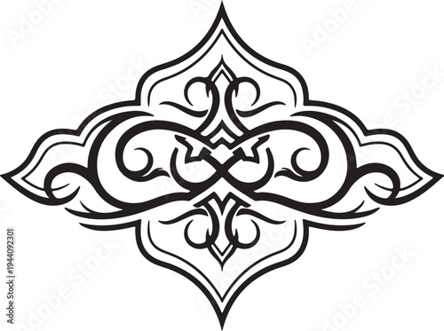 An ornate fleur de lis vector design featuring black floral patterns and vintage tribal ornament elements for a silhouette tattoo illustration or decorative nature symbol