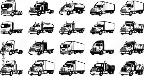 Collection of various truck illustrations for commercial and industrial transport needs