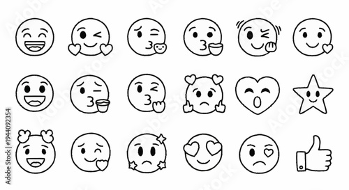 Collection of Hand Drawn Emoji Icons with Various Emotions.