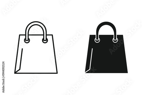 Shopping Bag Icons, Retail, Commerce, E-commerce, Consumerism, Line and Solid Fill Styles
