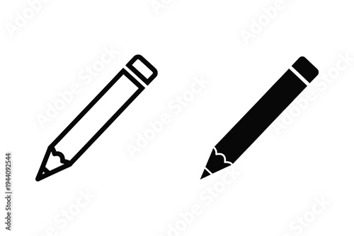 Pencil Icons, Writing and Drawing Tools, Creativity, Education, Design, Line and Solid Styles