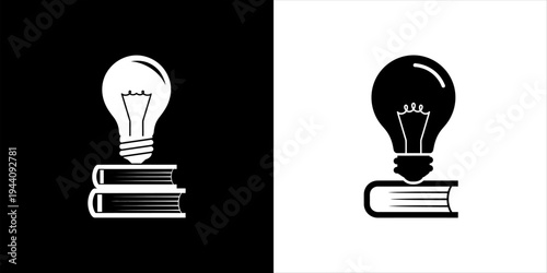 Light bulb on stack of books, concept of knowledge and inspiration