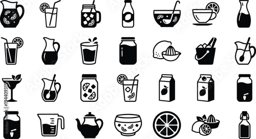Collection of diverse beverage and drinkrelated icons presented on a clean white background for easy integration