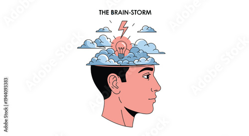 Creative thinking depicted as a brainstorm of ideas and lightning bolt inspiration