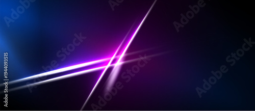 Abstract background features bright lines, gradients. Blue, purple hues dominate dark space. Modern design element.