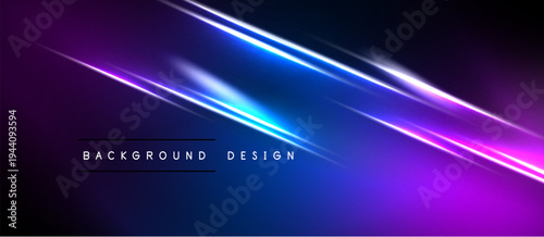 Abstract neon lines create dynamic background. Purple, blue gradients suggest speed, energy. Minimalist text reads background design.