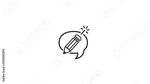 Pencil in speech bubble icon.