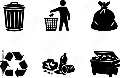 Waste recycling garbage management line icons