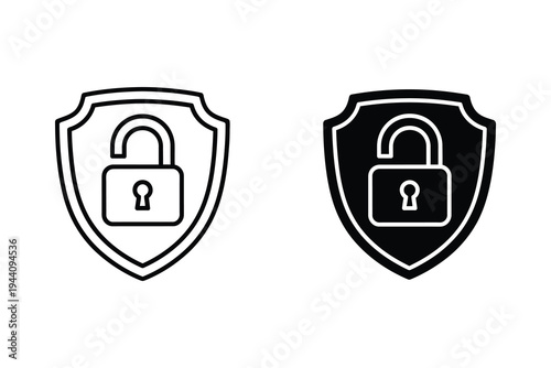Security Shield with Padlock Protection Icon Set
