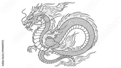 Mysterious dragon swirling in an intricate, ethereal dance of ancient mythical energy Vector