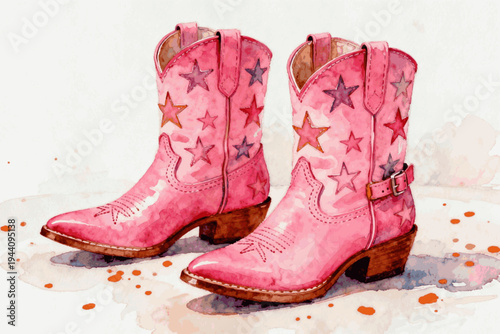 Cute Cowboy Pink Cowboy Boots isolated watercolor vector illustration svg