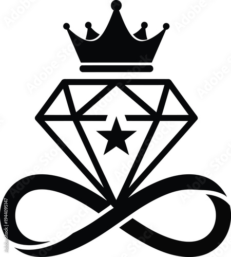 Luxurious diamond logo with crown and infinity ribbon