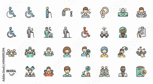 Collection of Icons Representing People and Disabilities.