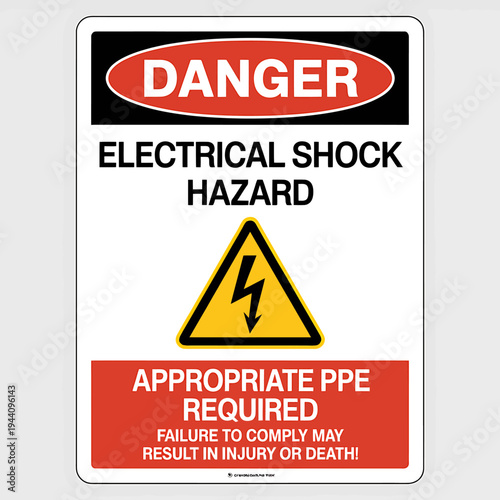 Electrical shock hazard warning sign with danger and PPE required messages